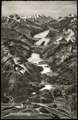 .Schweiz Schweiz Relief-Karte Alpen Region um St. Moritz, Muottas Muragl 1950