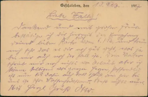 Ansichtskarte  Feldpostkarte 1. Weltkrieg 1917  Feldpost gelaufen  Mühlhausen