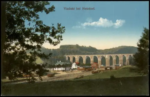 Ansichtskarte Hetzdorf-Flöha Sachsen ViaduktBahnhof 1918  gel. Bahnpoststempel