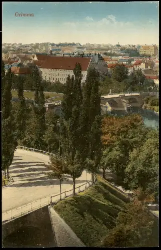 Grimma Blick über die Stadt mit Brücke 1921