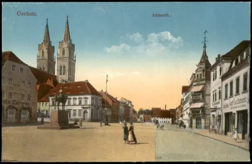 Ansichtskarte Oschatz Altmarkt Geschäfte 1915