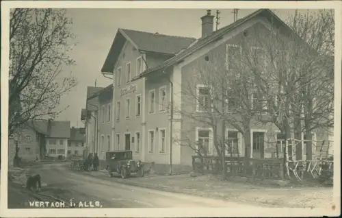 Ansichtskarte Wertach (Allgäu) Straßenszene Auto Gasthof zum Engel 1930