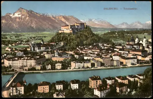 Ansichtskarte Salzburg Panorama-Ansicht Totalansicht mit Festung 1913