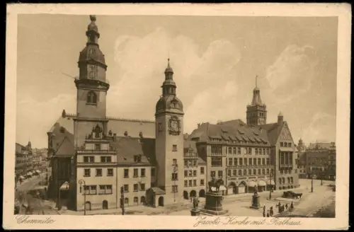 Ansichtskarte Chemnitz Kirche mit Rathaus Jakobikirche 1925