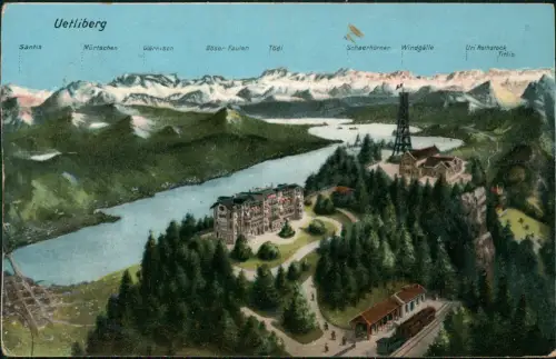 Zürich Umlandansicht See und Alpen Berge Säntis Uetliberg 1906