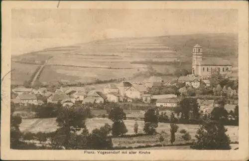 CPA .Frankreich Franz. Vogesendorf mit alter Kirche 1915  1. Weltkrieg Feldpost