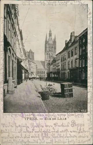 Postkaart Ypern Ieper / Ypres Rue de Lille 1915  gel. Feldpoststempel
