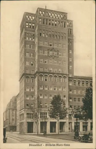 Ansichtskarte Düsseldorf Straßenpartie am Wilhelm Marx Haus 1927