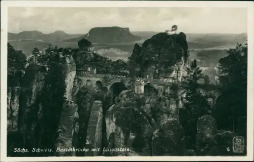 Ansichtskarte Rathen Basteibrücke mit Lilienstein. 1930