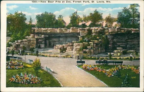 Postcard Saint Louis New Bear Pits at Zoo, Forest Park 1938