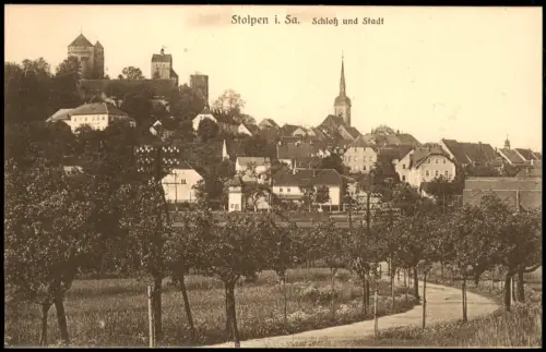 Ansichtskarte Stolpen Weg mit Bäumen an der Stadt 1915