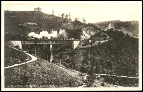 Niklasberg Mikulov v Krušných horách Eisenbahnbrücke Dampflokomotive 1930