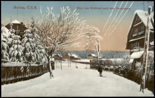 Postcard Moldau Moldava Fischerhaus Straße im Winter 1915