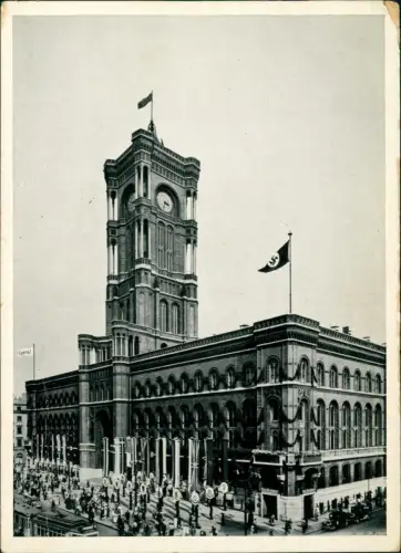 Ansichtskarte Mitte-Berlin Rotes Rathaus Festschmuck Parade Olympia 1936