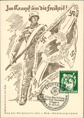 Ansichtskarte  Militär Propaganda - 2.WK Soldat Tag der Briefmarke 1941