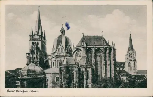 Ansichtskarte Aachen  Dom 1941   2. WK Feldpost gelaufen roter Blindstempel