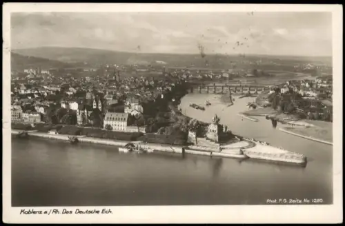Ansichtskarte Koblenz Deutsches Eck Stadt-Teilansicht Partie am Rhein 1929