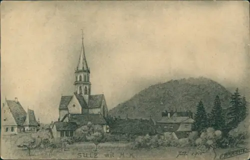 Sulz (Oberelsass) Soultz-Haut-Rhin Stadt Skizze Künstlerkarte 1915