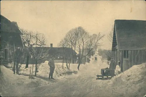 Postcard .Russland Straßenszene im Winter Soldaten WK1 1917
