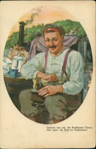 Militär Soldatenleben Deutsche Schützengraben-Karten Kochkunst 1916
