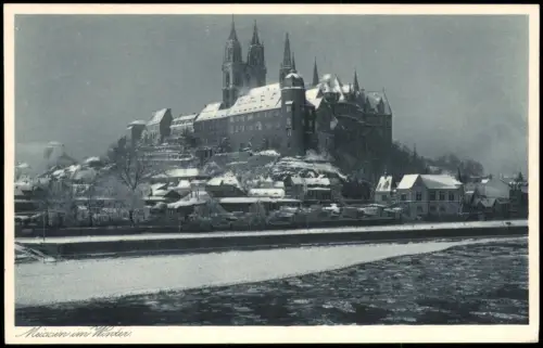 Ansichtskarte Meißen Ufer und Albrechtsburg im Winter 1928
