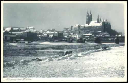 Ansichtskarte Meißen Elbpartie und Stadt im Winter 1928