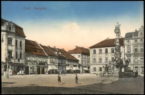 Postcard Dux Duchcov Marktplatz Geschäfte 1912