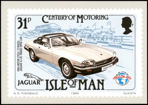 Isle of Man Briefmarkenkarte: Jaguar XJ-SC 3.6 Cabriolet - Isle of Man 1985