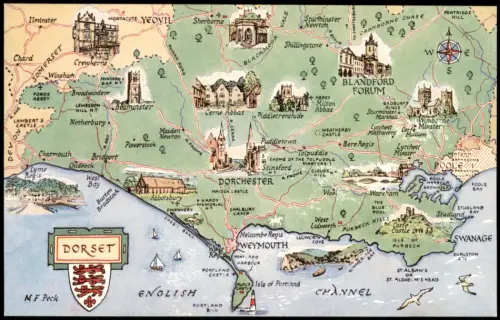 .Großbritannien Illustrierte Landkarte von Dorset (Pictorial Map) 1965