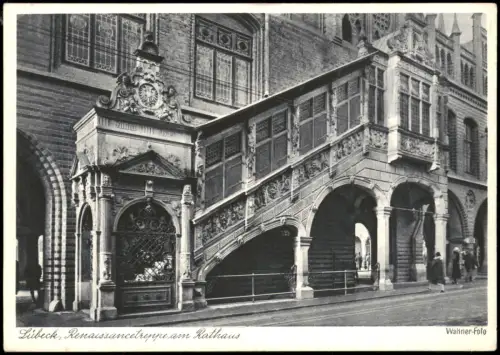 Ansichtskarte Lübeck Renaissancetreppe am Rathaus 1940