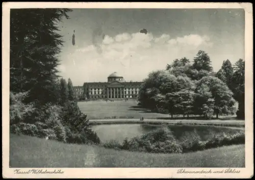 Ansichtskarte Bad Wilhelmshöhe-Kassel Schwanenteich und Schloss 1931