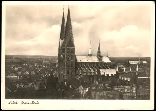 Ansichtskarte Lübeck Stadt-Panorama mit Marienkirche 1940