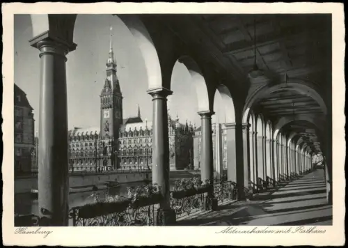 Ansichtskarte Hamburg Alsterarkaden und Blick zum Rathaus 1938