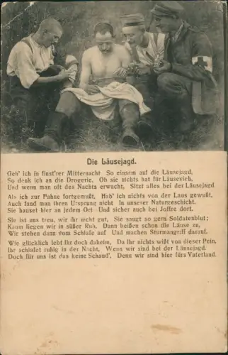 Ansichtskarte  1. WK Soldaten bei Läusejagd 1916   1.  Feldpoststempel