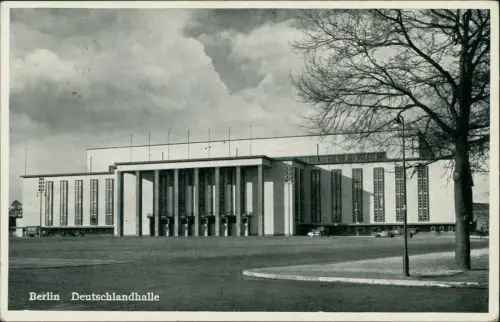 Ansichtskarte Charlottenburg-Berlin Deutschlandhalle 1935   mit Sonderstempel Staatstreffen Mussolini