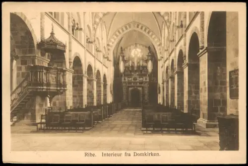 Postcard Ribe Domkirche Innenansicht Interieur fra Domkirken 1910