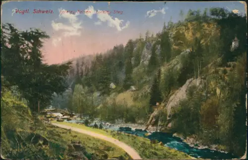 Ansichtskarte Jocketa-Pöhl Vogtl. Schweiz Loreley Felsen Loreley-Steg 1916