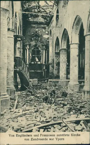 Postkaart Ypern Ieper / Ypres zerstörte Kirche von Zandvoorde 1915