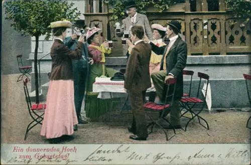 Ansichtskarte  Geburtstag Birthday feine Herrschaften heben das Bierglas 1905