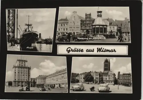 Wismar DDR Mehrbild-AK mit Marktplatz, Hafen, Ortsansichten 1969/1968