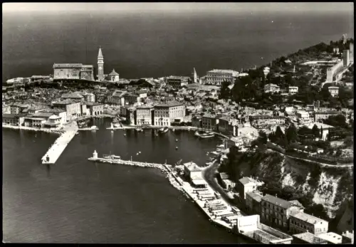Postcard Piran Pirano Ortsansicht Piran Panorama vom Flugzeug aus 1960