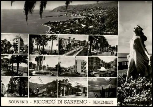 San Remo Sanremo Mehrbildkarte mit Panorama und Statue La Primavera 1955