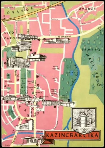 Postcard Kazincbarcika Illustrierter Stadtplan von Kazincbarcika 1974