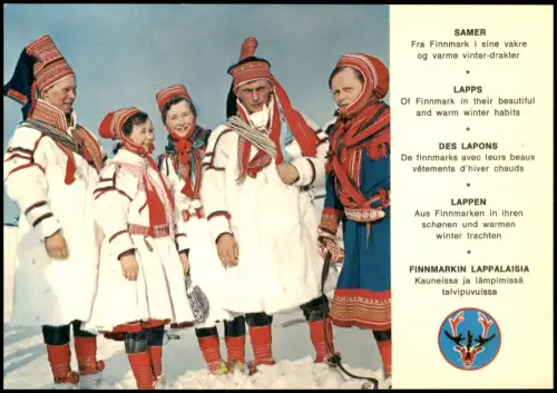 Norwegen Norge Samen in traditionellen Wintertrachten, Finnmark 1970