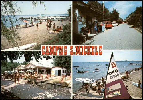 Moniga del Garda MB Campingplatz Strand, Restaurant und Windsurfern 1978