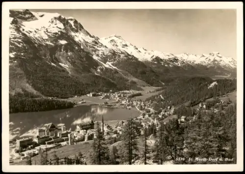 Ansichtskarte St. Moritz Panorama von Dorf und Bad mit See 1935