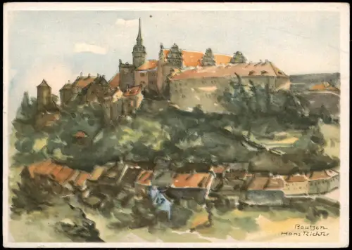 Ansichtskarte Bautzen Budyšin Künstlerkarte Ortenburg von Hans Richter 1941