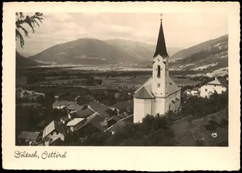 Ansichtskarte Dölsach Pfarrkirche mit Dorfansicht und Gebirgspanorama 1933
