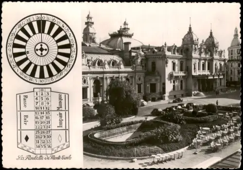 Postcard Monte-Carlo Casino und Roulette-Tableau 1955
