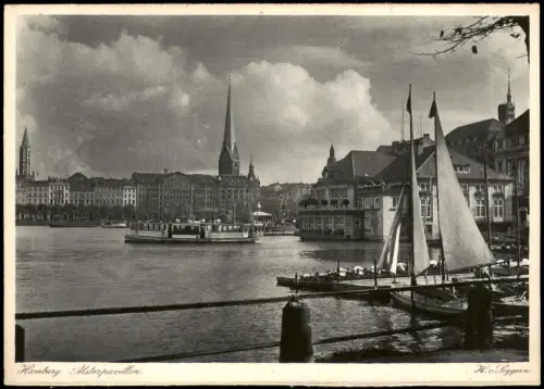 Ansichtskarte Hamburg Alsterpavillon, Ausflugsboot 1928